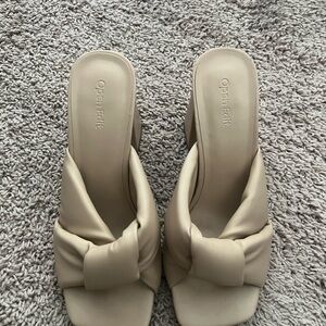 Cream Sculptural Mules with Textured Sole